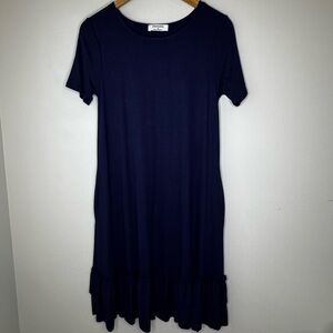 Zenana women's short-sleeve ruffle-hem dress with side pockets NAVY Size Small